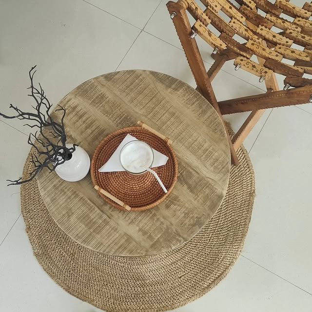 Outdoor lounge table setting at Ay Villas